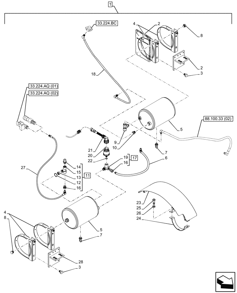 Схема запчастей Case IH MAXXUM 115 - (88.100.33[03]) - DIA KIT, PNEUMATIC TRAILER BRAKE (88) - ACCESSORIES