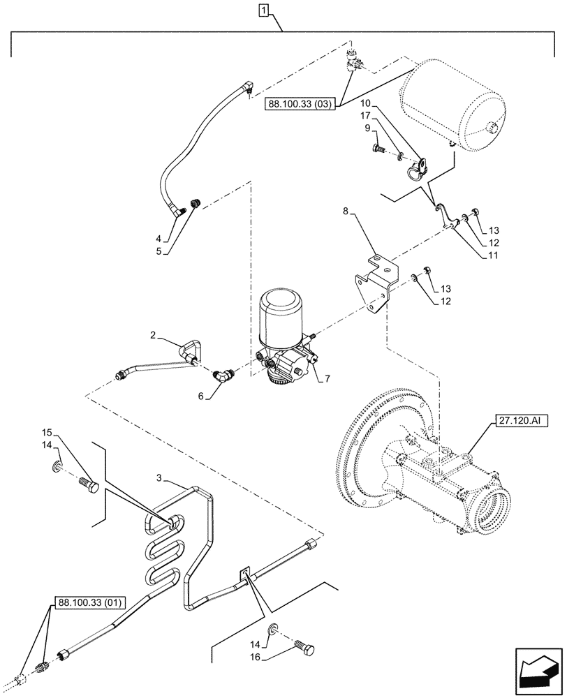 Схема запчастей Case IH MAXXUM 150 - (88.100.33[02]) - DIA KIT, PNEUMATIC TRAILER BRAKE (88) - ACCESSORIES