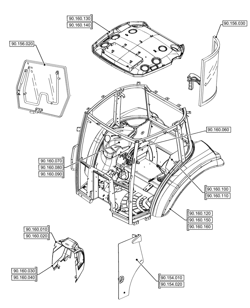 Схема запчастей Case IH JX95HC PLUS - (90.000.00[05]) - SECTION INDEX - PLATFORM, CAB, BODYWORK & DECALS (90) - PLATFORM, CAB, BODYWORK AND DECALS