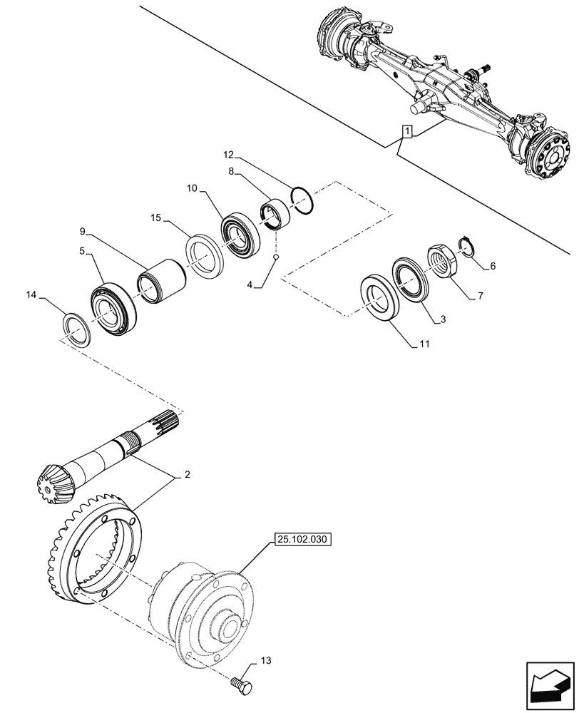 Схема запчастей Case IH JX95HC PLUS - (25.102.020) - STD + VAR - 391244 - 4WD FRONT AXLE, DIFFERENTIAL, BEVEL GEAR (25) - FRONT AXLE SYSTEM