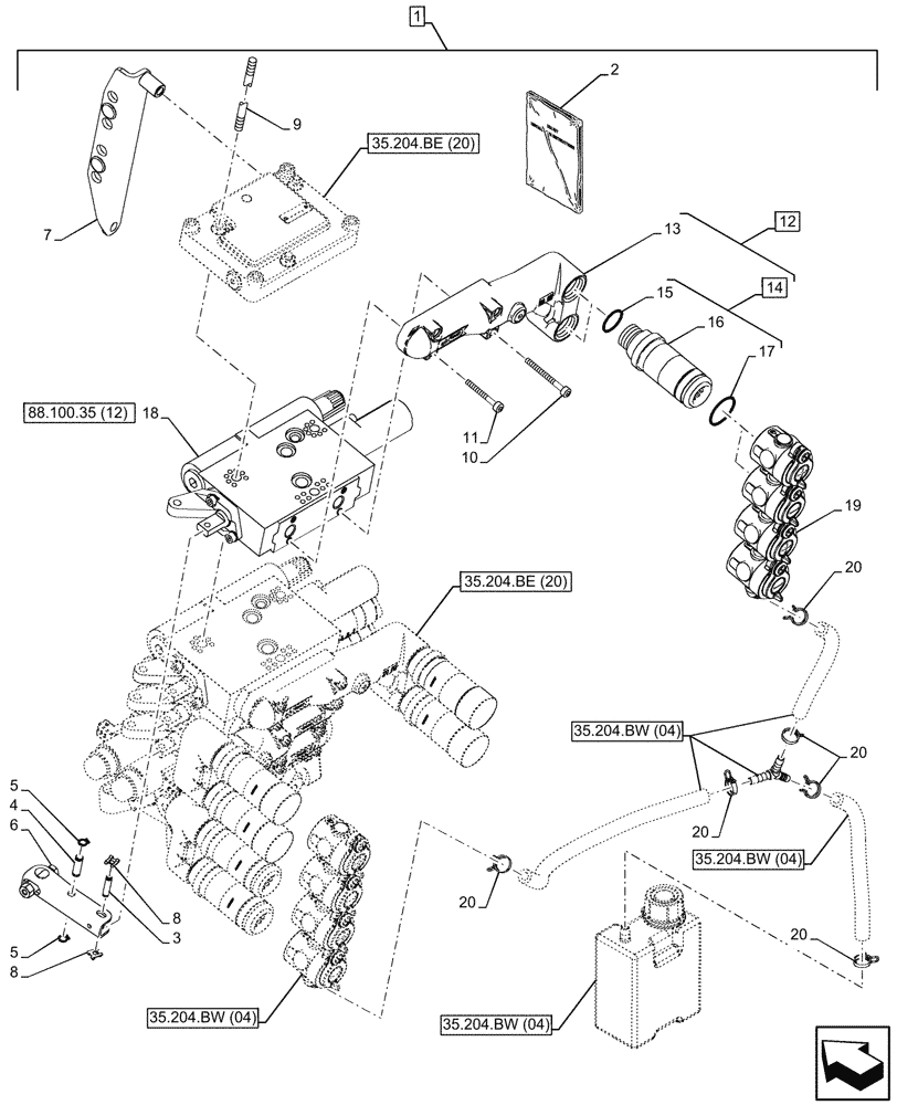 Схема запчастей Case IH MAXXUM 115 - (88.100.35[11]) - DIA KIT, 4 REMOTE CONTROL VALVES, W/ MECHANICAL ENGAGEMENT (88) - ACCESSORIES