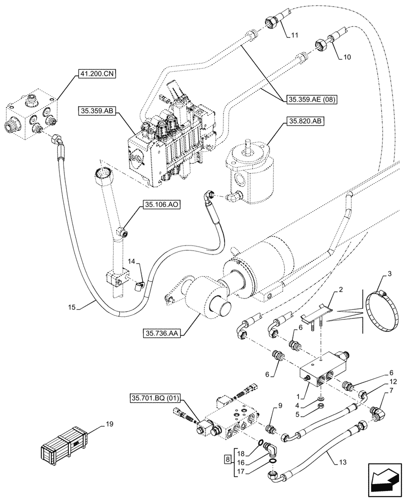 Схема запчастей Case IH FARMLIFT 935 - (88.100.35[08]) - RIDE CONTROL, VALVE (88) - ACCESSORIES