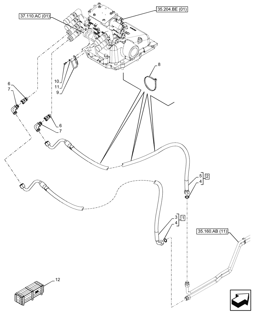 Схема запчастей Case IH MAXXUM 145 - (35.160.AB[11]) - VAR - 758473 - REMOTE CONTROL VALVE, W/ MECHANICAL ENGAGEMENT, LINES (35) - HYDRAULIC SYSTEMS
