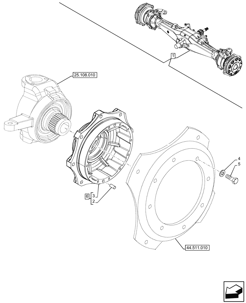 Схема запчастей Case IH JX95HC PLUS - (25.108.020) - STD + VAR - 391244 - 4WD FRONT AXLE, WHEEL HUB (25) - FRONT AXLE SYSTEM