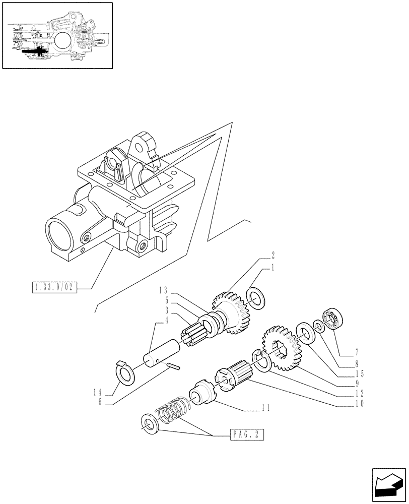 Схема запчастей Case IH JX80 - (1.33.1/03[01]) - (VAR.384) ELECTROHYDRAULIC DIFFERENTIAL LOCK E ELECTROHYDRAULIC 4WD ENGAGEMENT - 4WD TRANSMISSION GEARINGS (04) - FRONT AXLE & STEERING