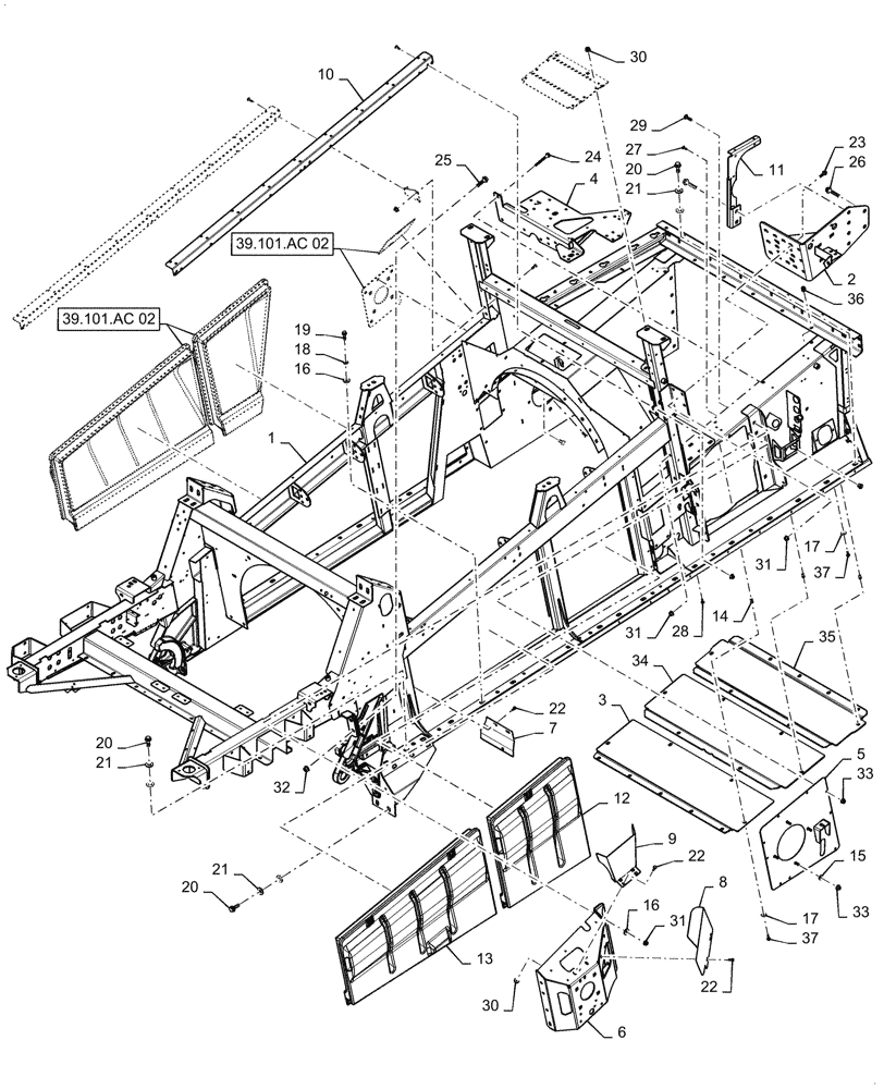 Схема запчастей Case IH 8240 - (39.101.AC[01]) - MAIN FRAME, LH (39) - FRAMES AND BALLASTING