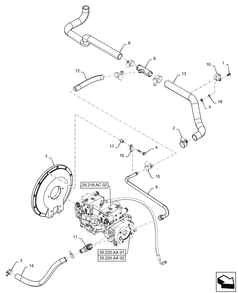 Схема запчастей Case IH TV380 - (29.204.AB[04]) - HYDROSTATIC PUMP, SUPPLY LINES, E-H CONTROLS (20-NOV-2015 & NEWER) (29) - HYDROSTATIC DRIVE