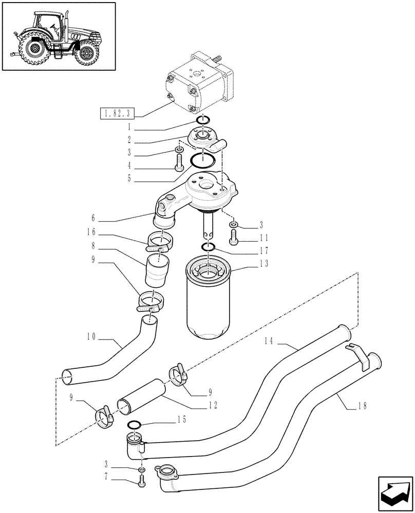 Схема запчастей Case IH JX95 - (1.82.1[01A]) - LIFTER, LINES - D6660 (07) - HYDRAULIC SYSTEM