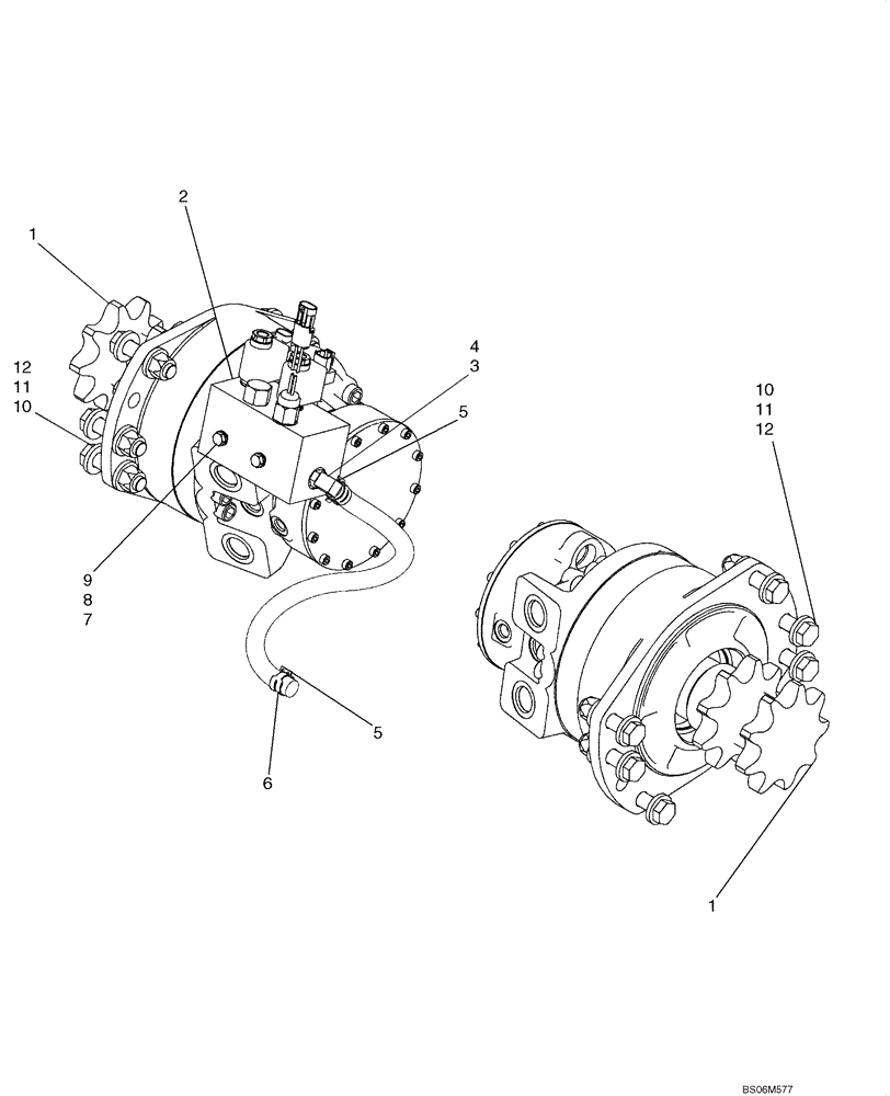 Схема запчастей Case IH 450 - (06-13) - HYDROSTATICS - SINGLE SPEED, DRIVE MOTORS (450 WITH PILOT CONTROL) (06) - POWER TRAIN