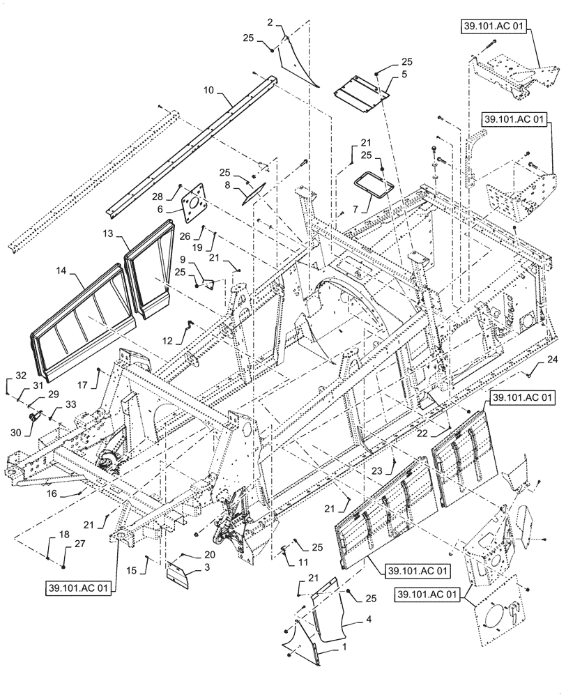 Схема запчастей Case IH 7240 - (39.101.AC[02]) - MAIN FRAME, RH (39) - FRAMES AND BALLASTING