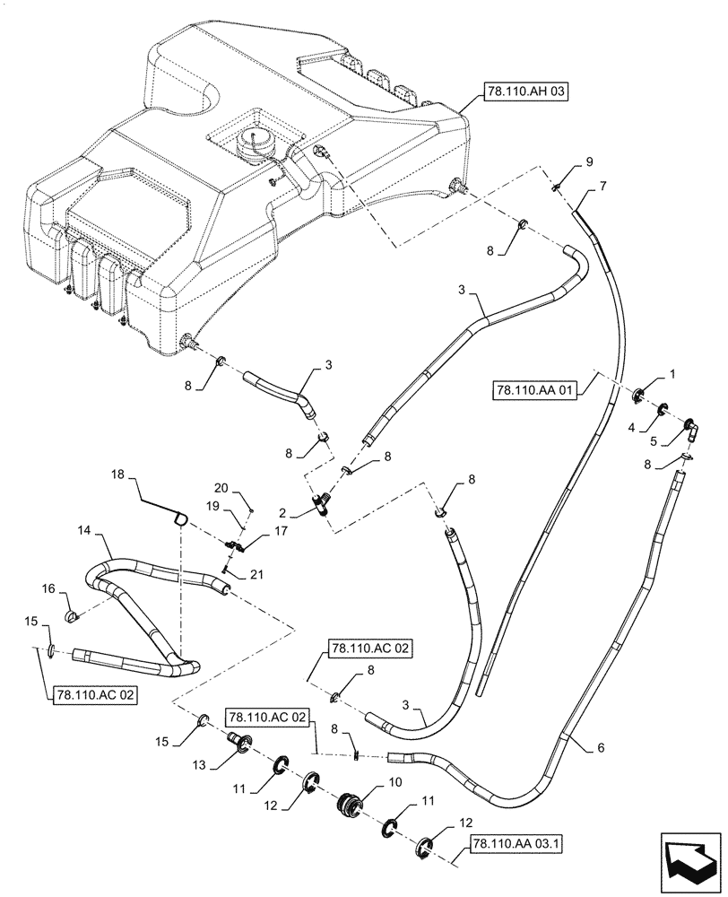 Схема запчастей Case IH PATRIOT 4440 - (78.110.AH[02.1]) - RINSE TANK, AND BACK OF PRODUCT TANK, PLUMBLING ASN YGT042518 (78) - SPRAYING