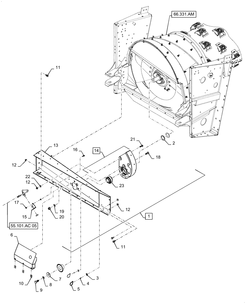 Схема запчастей Case IH 6088 - (66.331.AL[03]) - VAR - 722808, 722885, 722886 - SUPPORT, ROTOR, FRONT, LARGE TUBE (66) - THRESHING