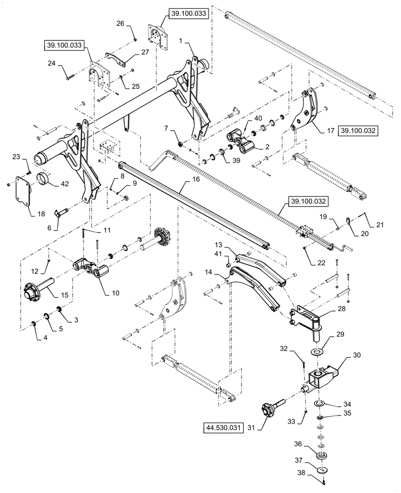 Схема запчастей Case IH TM255 - (39.100.031) - MAIN FRAME LIFT SYSTEM DOUBLE FOLD FLOATING HITCH (39) - FRAMES AND BALLASTING