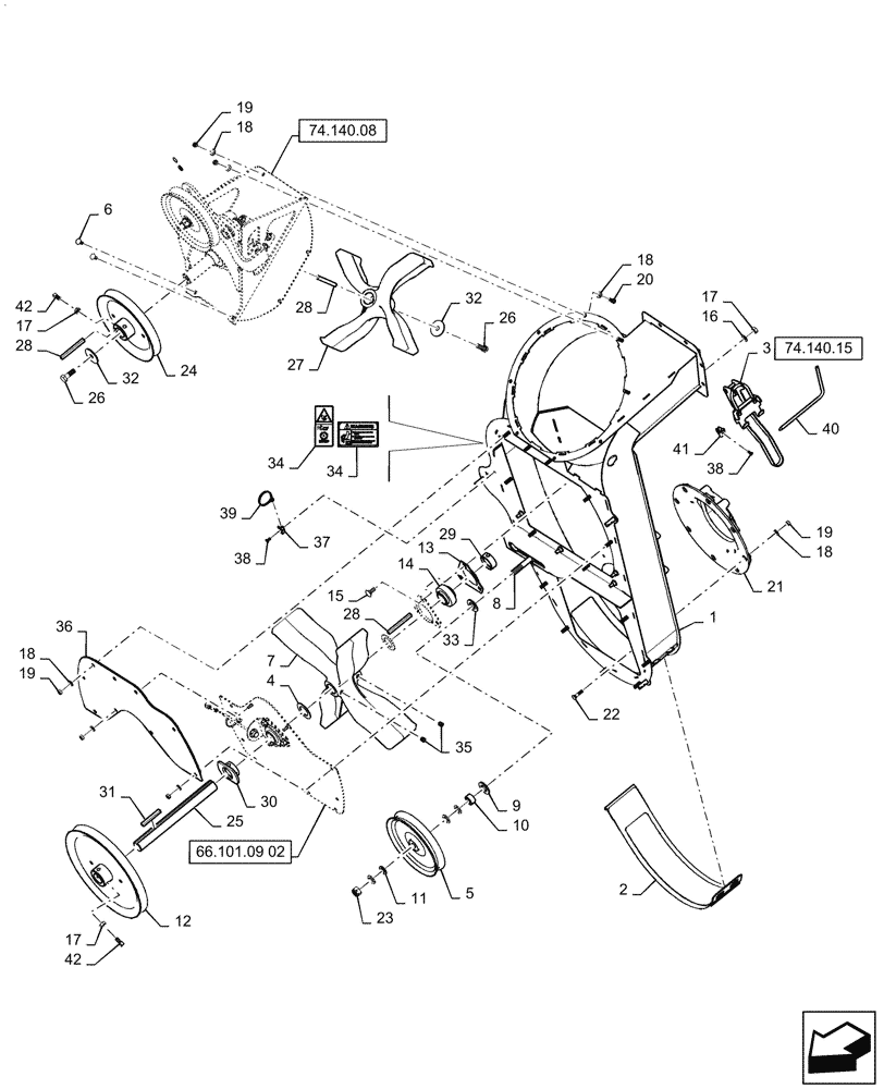 Схема запчастей Case IH 7120 - (74.140.05) - TAILINGS PROCESSOR HOUSING ASSEMBLY (74) - CLEANING