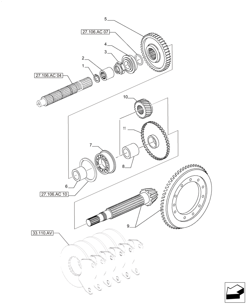 Схема запчастей Case IH MAGNUM 235 - (27.106.AC[05]) - CENTRAL REDUCTION GEAR (27) - REAR AXLE SYSTEM
