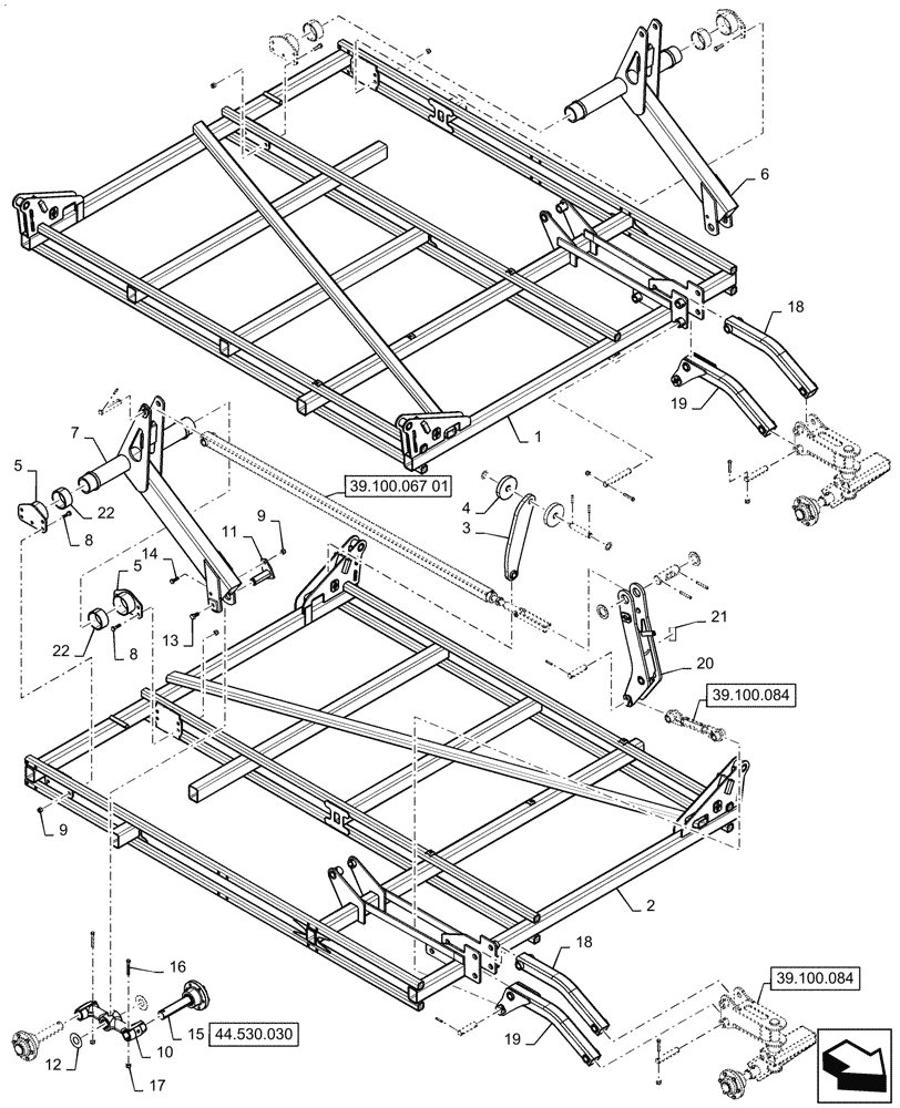 Схема запчастей Case IH TM255 - (39.100.083) - OUTER WING DOUBLE FOLD FLOATING HITCH 55 (39) - FRAMES AND BALLASTING