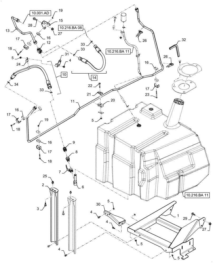 Схема запчастей Case IH 9240 - (10.216.BA[12]) - FUEL LINE (10) - ENGINE