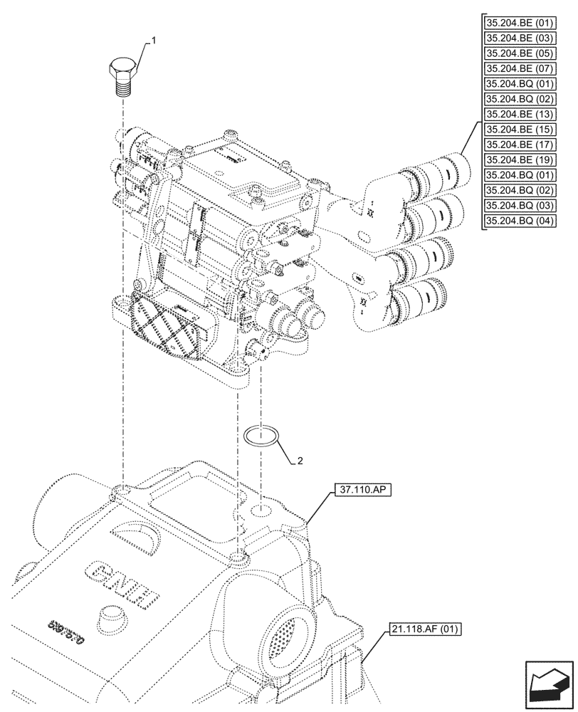 Схема запчастей Case IH MAXXUM 115 - (35.204.BE[33]) - VAR - 390840, 390856, 396844, 743685, 743686, 743733, 743740, 743741, 758358, 758359, 758642, 758644 - REMOTE CONTROL VALVE, MOUNTING (35) - HYDRAULIC SYSTEMS