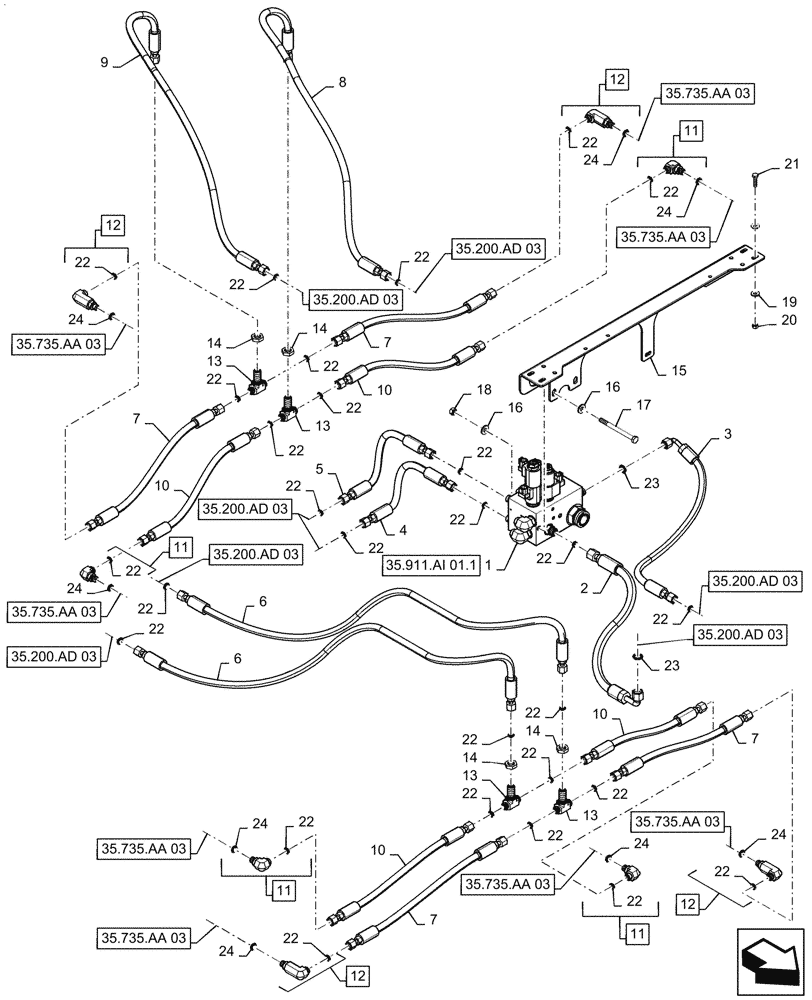 Схема запчастей Case IH PATRIOT 4440 - (35.735.AA[01.1]) - AXLE WIDTH, HYDRAULIC LINES, ASN YGT044000 (35) - HYDRAULIC SYSTEMS