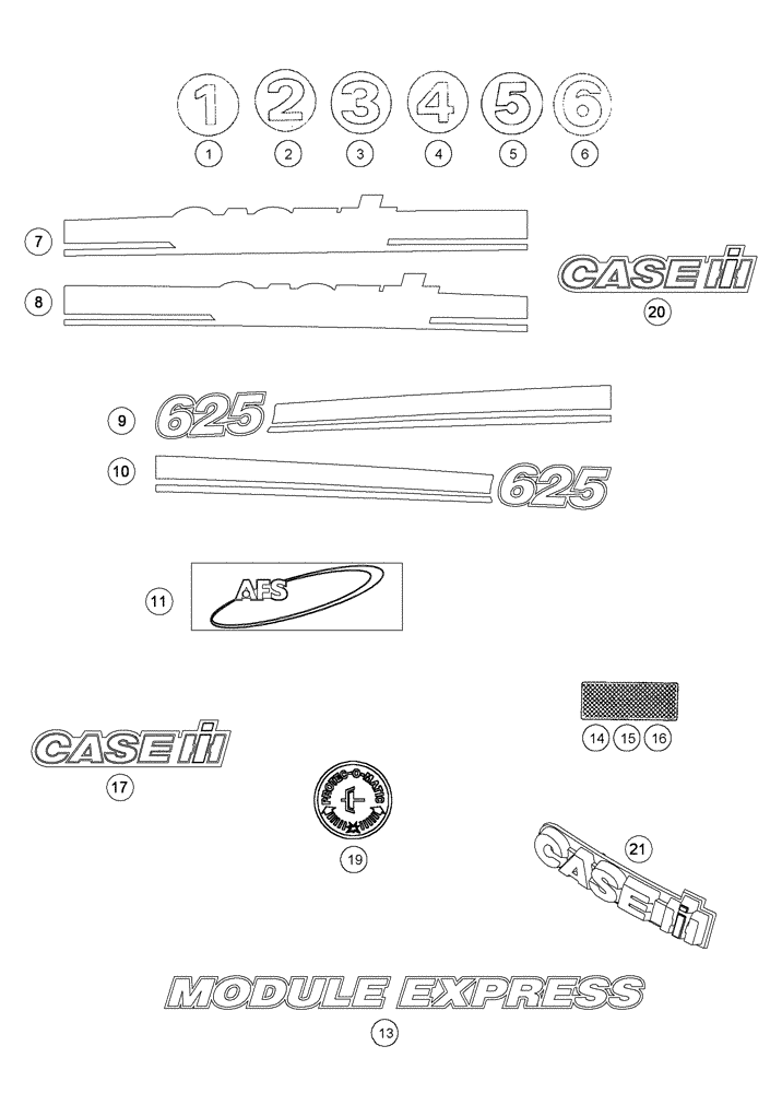 Схема запчастей Case IH 625 - (90.108.01) - DECALS (90) - PLATFORM, CAB, BODYWORK AND DECALS