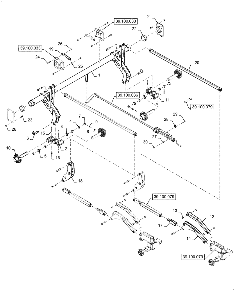 Схема запчастей Case IH TM255 - (39.100.078) - MAIN FRAME LIFT SYSTEM 51,55,60 FLOATING HITCH (39) - FRAMES AND BALLASTING