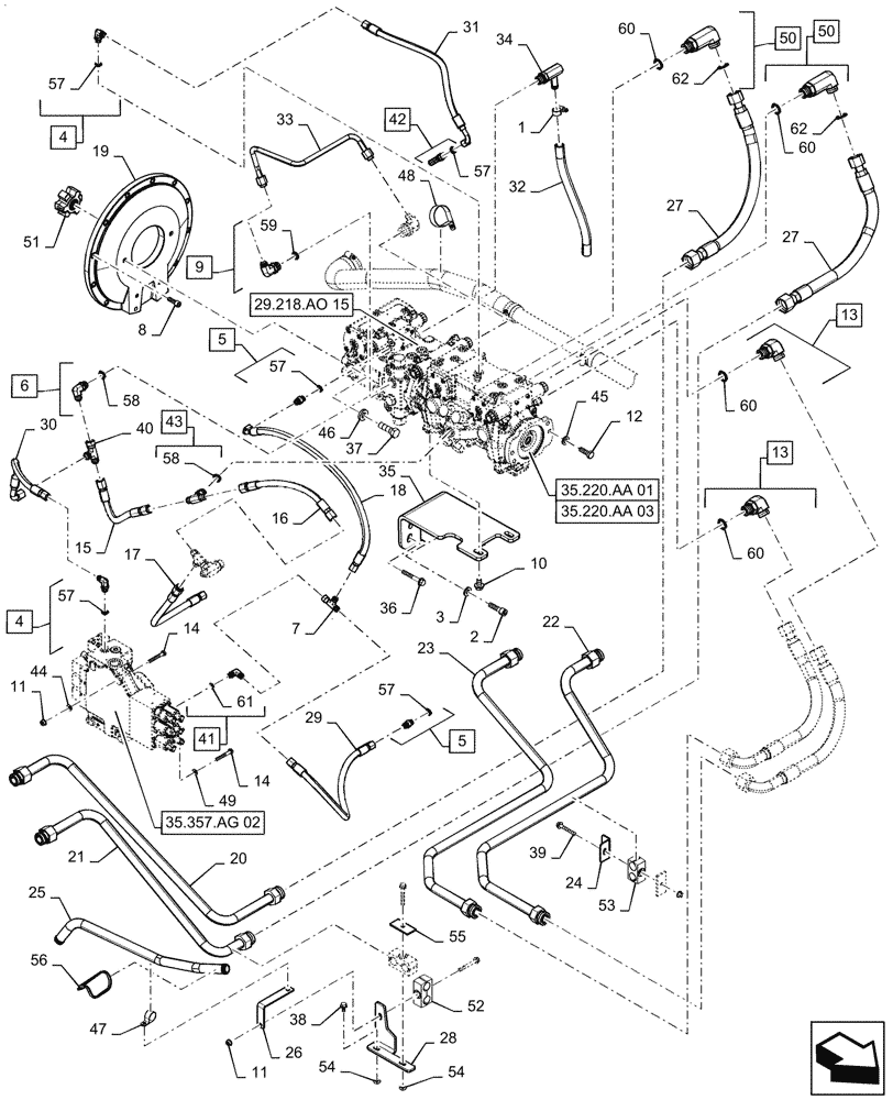 Схема запчастей Case IH TR340 - (29.204.AB[05]) - HYDROSTATIC PUMP, DRIVE LINES, EHF (20-NOV-2015 & NEWER) (29) - HYDROSTATIC DRIVE