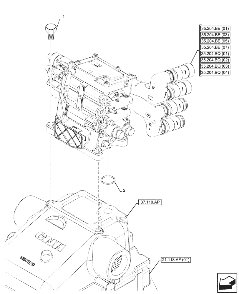 Схема запчастей Case IH MAXXUM 135 - (35.204.BE[17]) - VAR - 390856, 396844, 743685, 743686, 743733, 758358, 758359, 758642, 758644 - REMOTE CONTROL VALVE, MOUNTING (35) - HYDRAULIC SYSTEMS