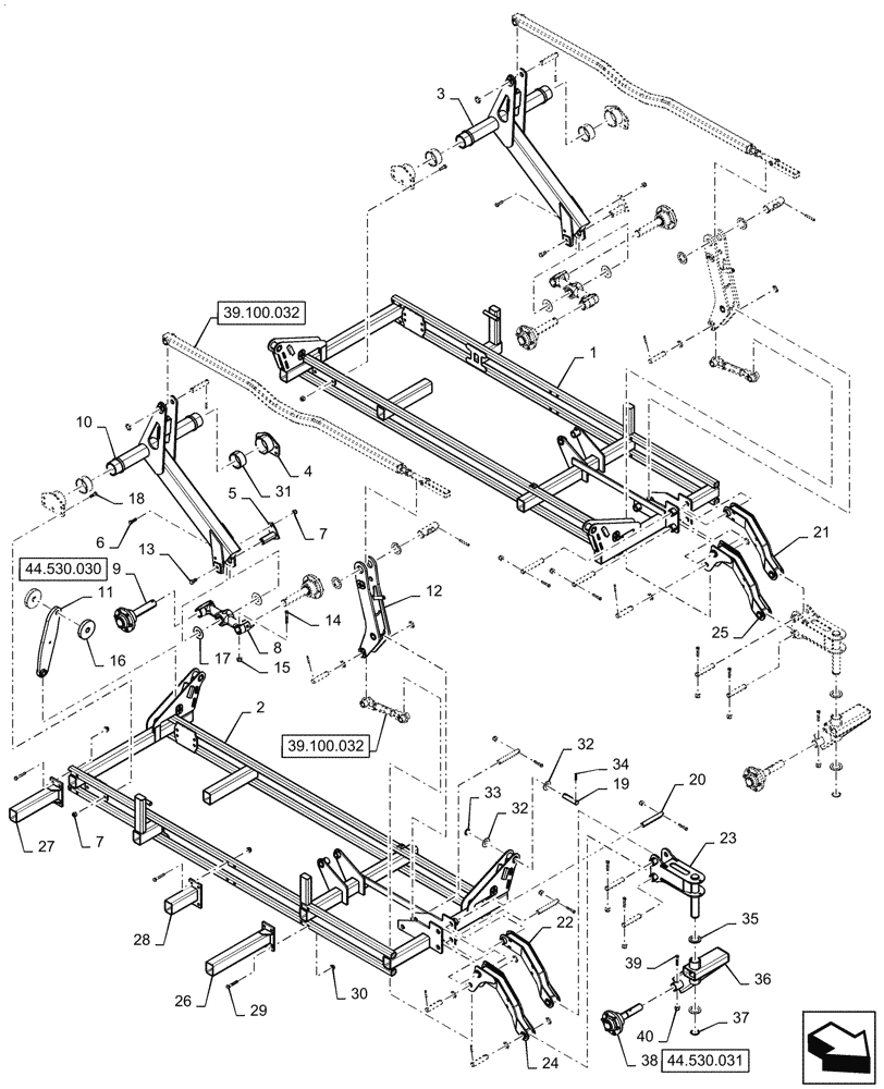 Схема запчастей Case IH TM255 - (39.100.064) - OUTER WING DOUBLE FOLD 40 FOOT FLOATING HITCH (39) - FRAMES AND BALLASTING