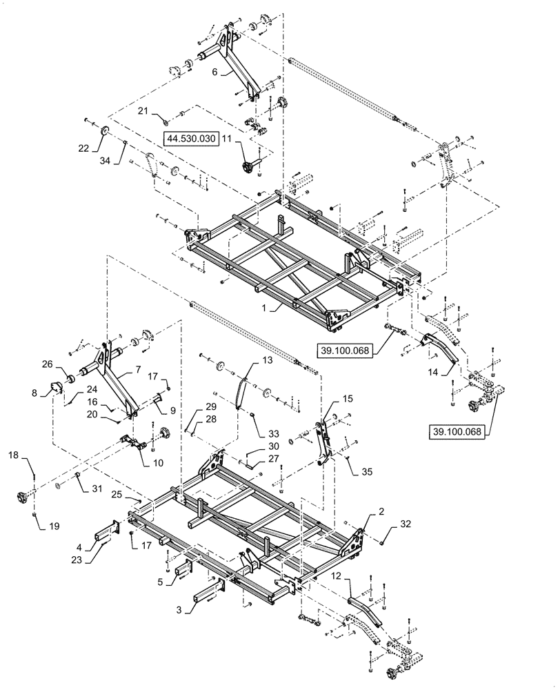 Схема запчастей Case IH TM255 - (39.100.075) - OUTER WING DOUBLE FOLD 51 FOOT FLOATING HITCH (39) - FRAMES AND BALLASTING