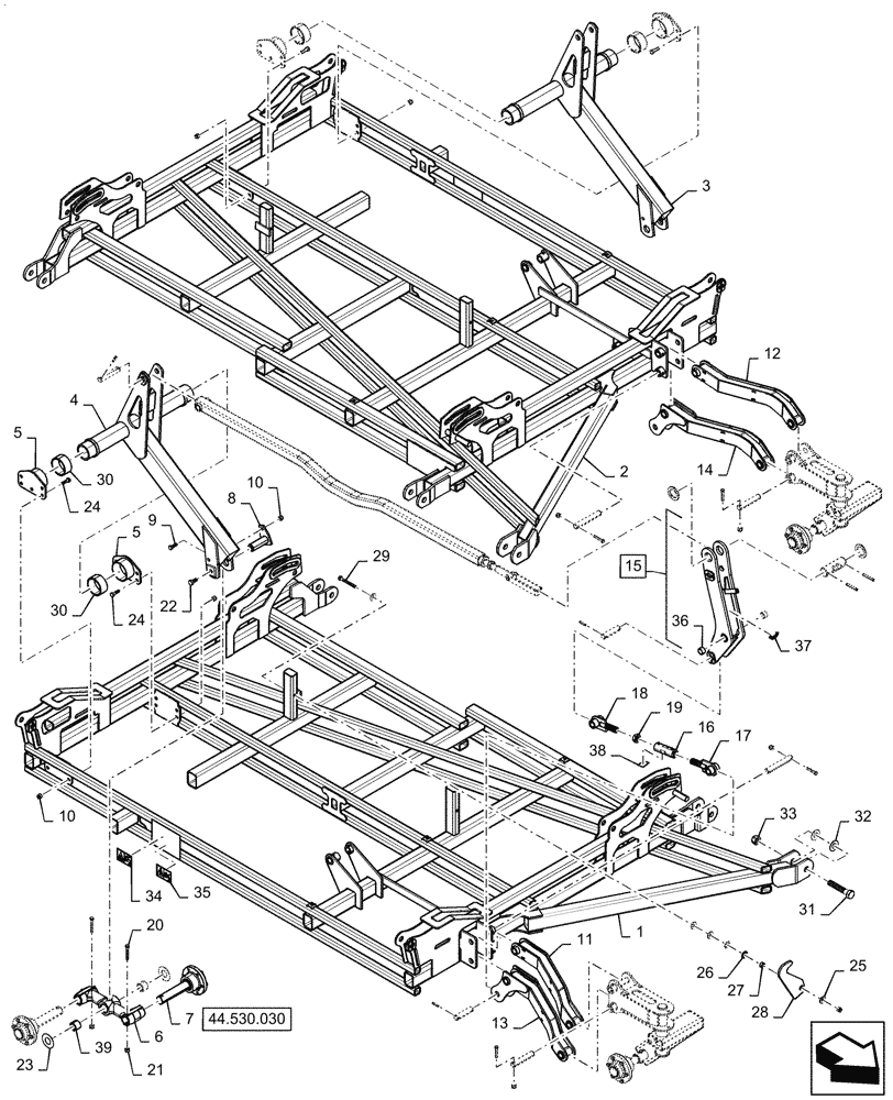 Схема запчастей Case IH TM255 - (39.100.060) - INNER WING DOUBLE FOLD FLOATING HITCH 37/40 FOOT (39) - FRAMES AND BALLASTING