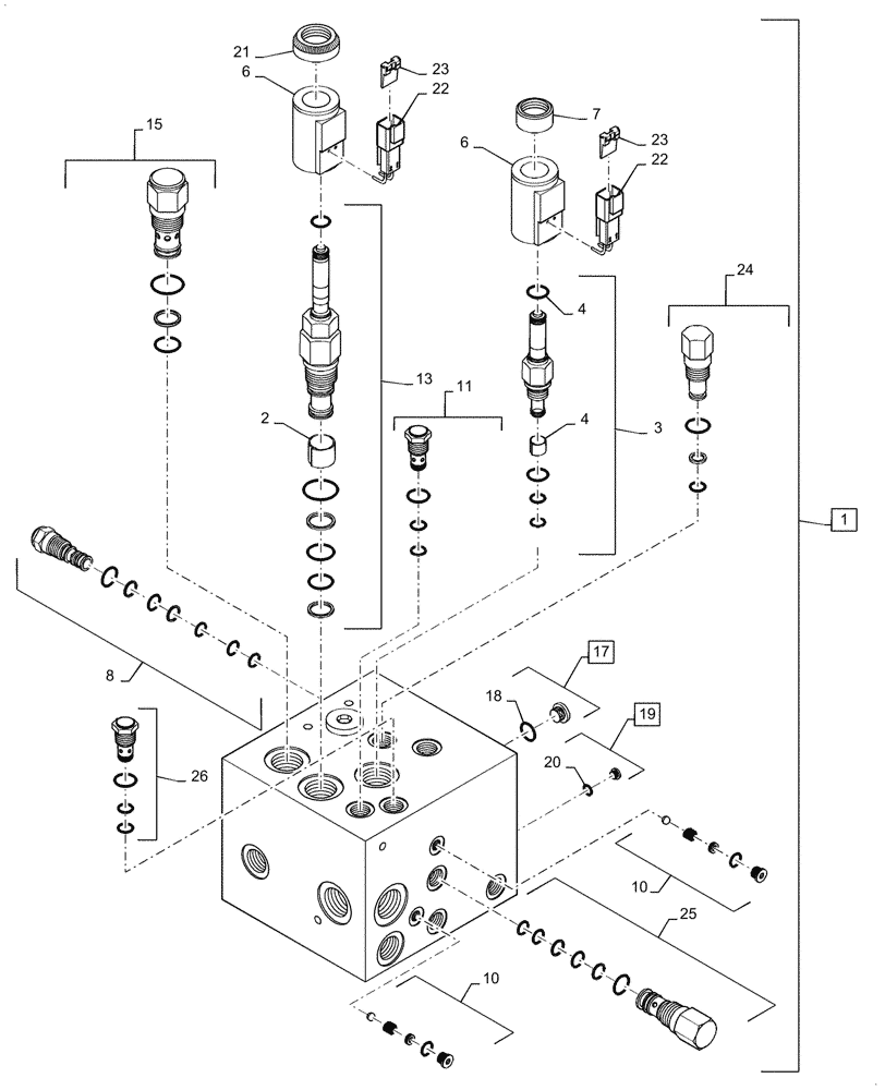 Схема запчастей Case IH 1255 - (35.359.BB[06]) - MULTI VALVE WITH PTO, WING 1 BREAKDOWN (35) - HYDRAULIC SYSTEMS