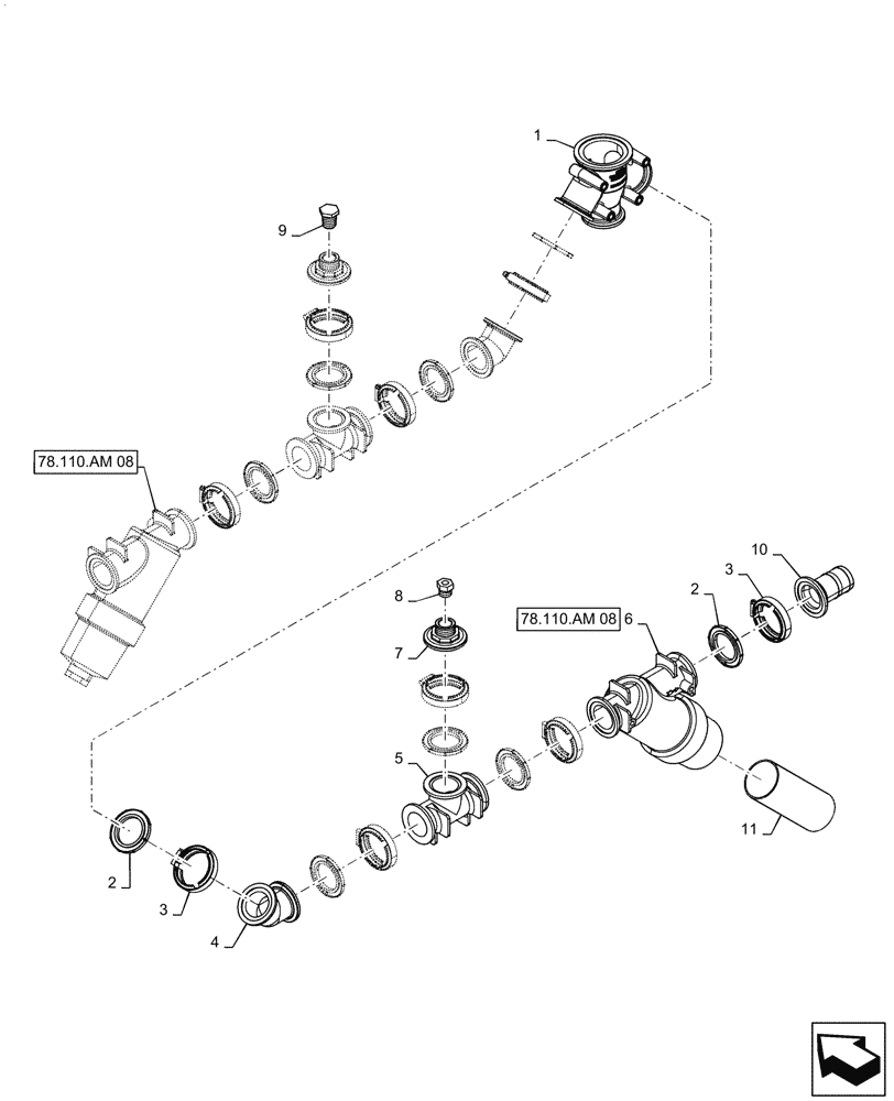 Схема запчастей Case IH PATRIOT 4440 - (78.110.AD[11]) - CENTER SECTION MANIFOLD, 7 SECTION, 120 BOOM, SN YGT042519 & AFTER (78) - SPRAYING