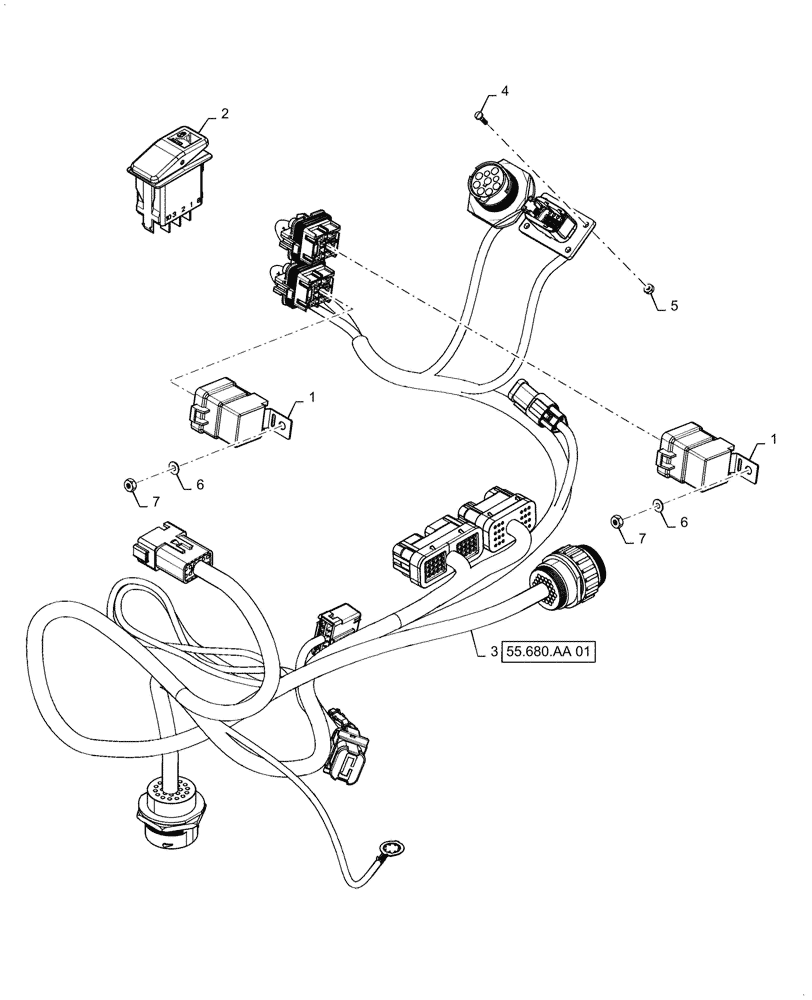 Схема запчастей Case IH PATRIOT 4440 - (55.680.AI[01.1]) - AUTOGUIDANCE CAB HARNESS, MOUNTING PARTS, SWITCH AND RELAYS, ASN YGT044000 (55) - ELECTRICAL SYSTEMS