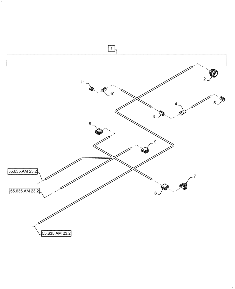 Схема запчастей Case IH PATRIOT 4440 - (55.635.AM[22.1]) - PRODUCT CONTROL HARNESS, BOOM CENTER SECTION, FRONT, ASN YGT044000 (55) - ELECTRICAL SYSTEMS