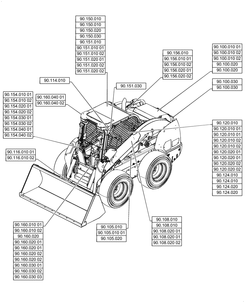 Схема запчастей Case IH TR340 - (90.000.00) - PICTORIAL INDEX - PLATFORM, CAB, BODYWORK AND DECALS (90) - PLATFORM, CAB, BODYWORK AND DECALS