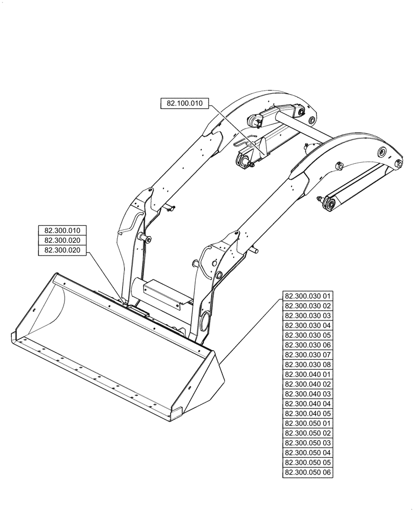 Схема запчастей Case IH TR340 - (82.000.00) - PICTORIAL INDEX - FRONT LOADER AND BUCKET (82) - FRONT LOADER & BUCKET