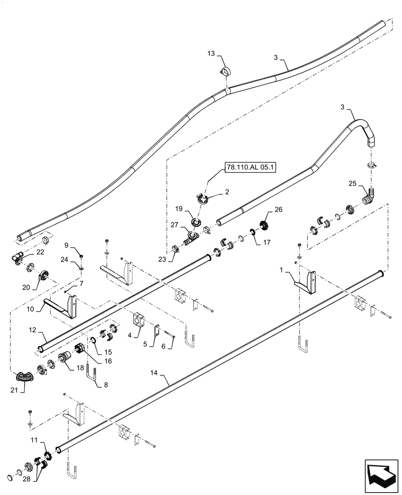 Схема запчастей Case IH PATRIOT 4440 - (78.110.AE[06.2]) - SPRAYBAR, 90, 5 SEC, 20/30 SPACING, LH OUTER & BREAKAWAY, ASN YGT044000 (78) - SPRAYING