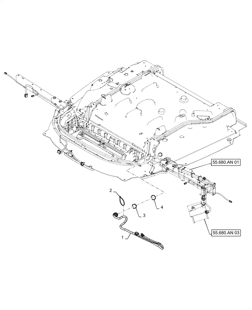 Схема запчастей Case IH 9240 - (55.680.AN[04]) - WIRE HARNESS, EDGE GUIDE (55) - ELECTRICAL SYSTEMS