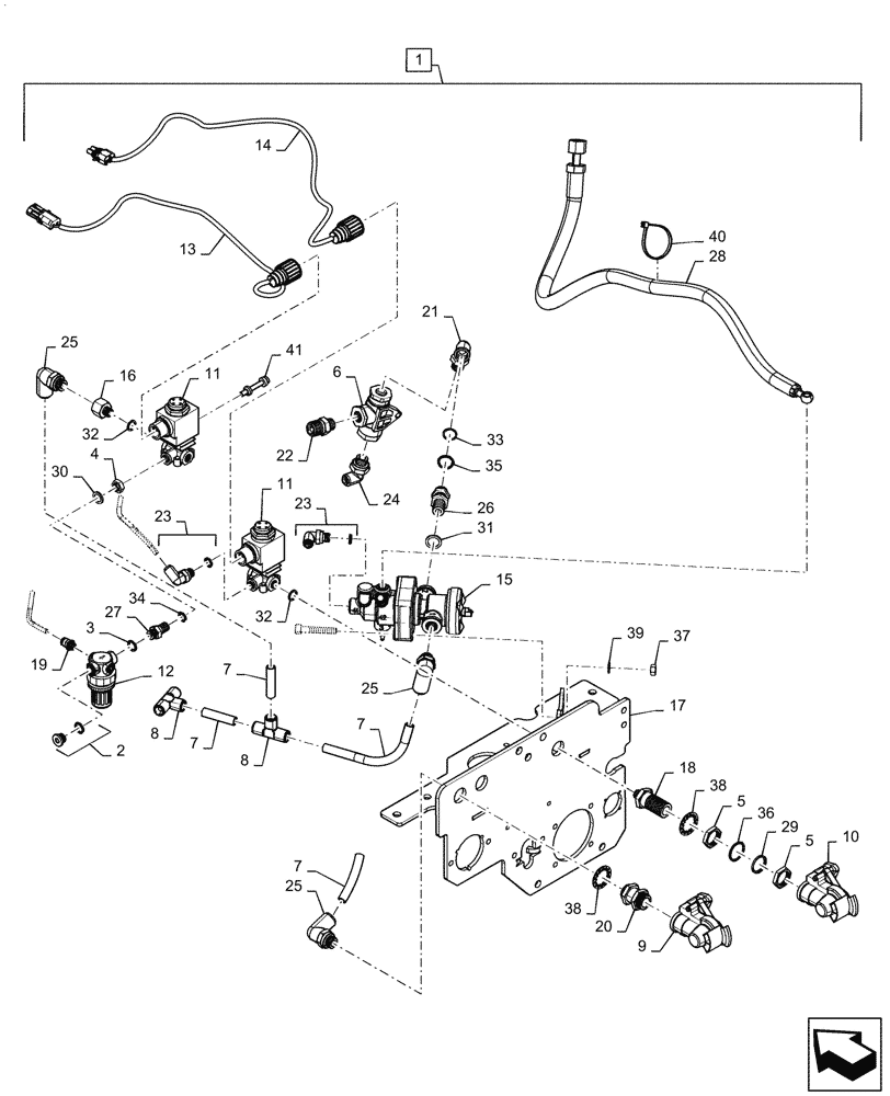 Схема запчастей Case IH MAGNUM 2654 - (33.224.BC[05]) - TRAILER BRAKE VALVE, PNEUMATIC - EXCEPT ITALY (33) - BRAKES & CONTROLS