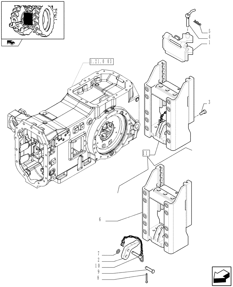 Схема запчастей Case IH MAXXUM 120 - (1.89.5/02[01A]) - SLIDER TOW HOOK WITH SWIVEL COUPLING AND PITON, LESS SWINGING DRAWBAR (FRANCE) - D6978 (VAR.330940) (09) - IMPLEMENT LIFT