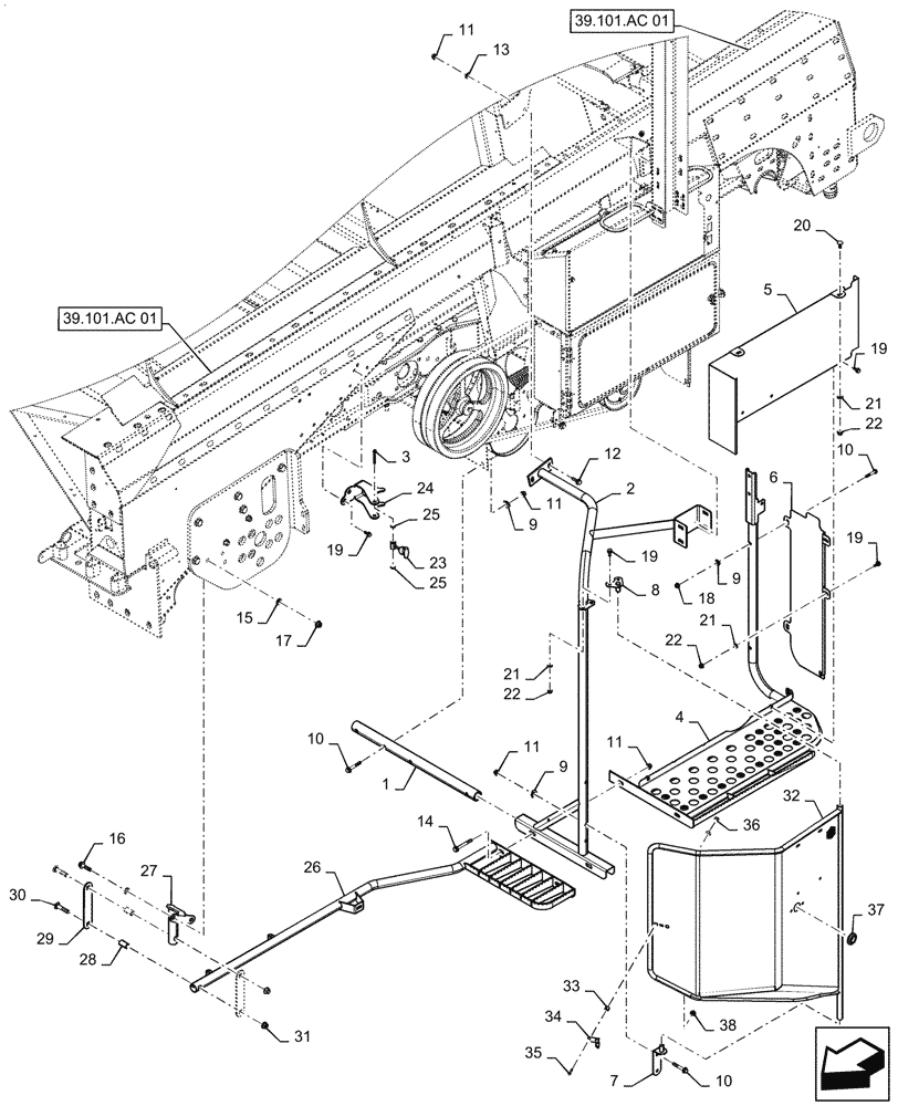 Схема запчастей Case IH 7240 - (90.116.AA[02]) - VAR - 425528, 425529, 425609, 425636, 425637, 425368 - SHIELD, LOWER, LH (90) - PLATFORM, CAB, BODYWORK AND DECALS