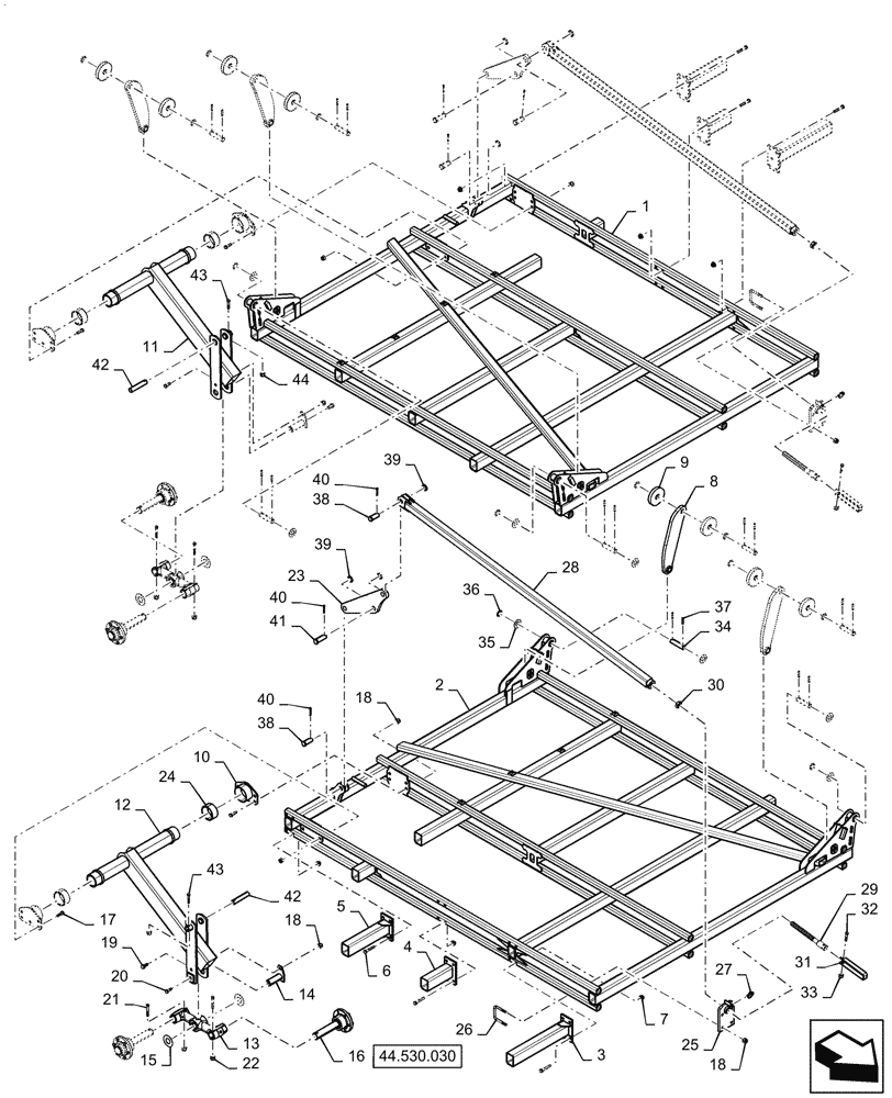 Схема запчастей Case IH TM255 - (39.100.085) - OUTER WING DOUBLE FOLD PULL HITCH 60 (39) - FRAMES AND BALLASTING