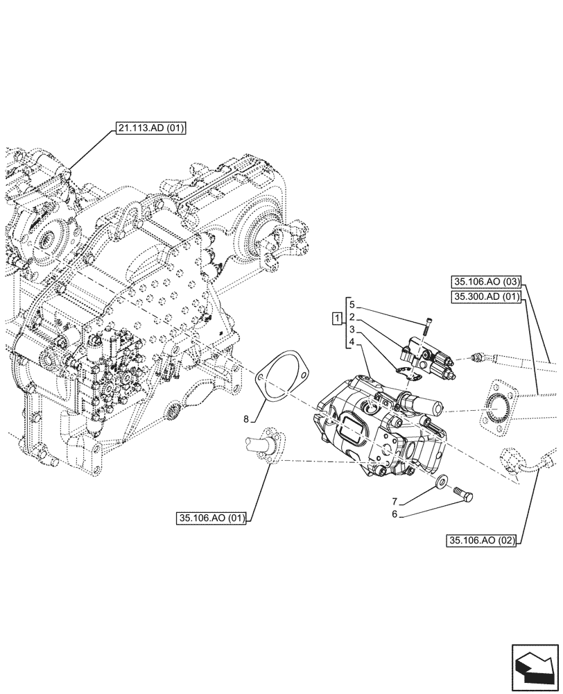 Схема запчастей Case IH FARMLIFT 735 - (35.106.AD[01A]) - VARIABLE DELIVERY HYDRAULIC PUMP - BEGIN DATE 21-APR-2015 (35) - HYDRAULIC SYSTEMS