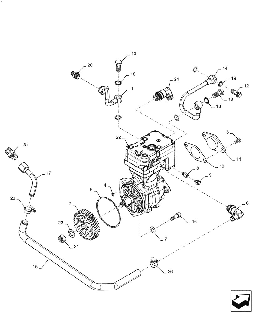 Схема запчастей Case IH MAGNUM 380 - (33.224.AH[01]) - AIR COMPRESSOR - BSN ZHRF01233 (33) - BRAKES & CONTROLS