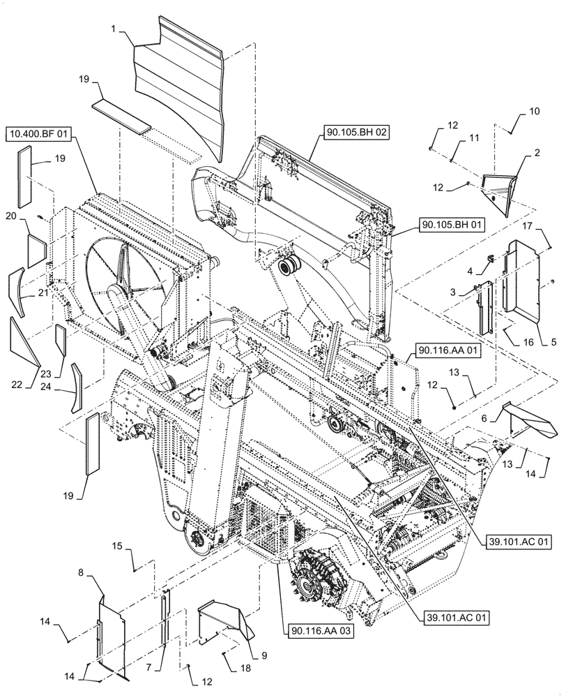 Схема запчастей Case IH 7240 - (90.116.AA[04]) - VAR - 425528, 425529, 425609, 425636, 425637, 425638 - SHIELD, SUPPORT, LOWER (90) - PLATFORM, CAB, BODYWORK AND DECALS