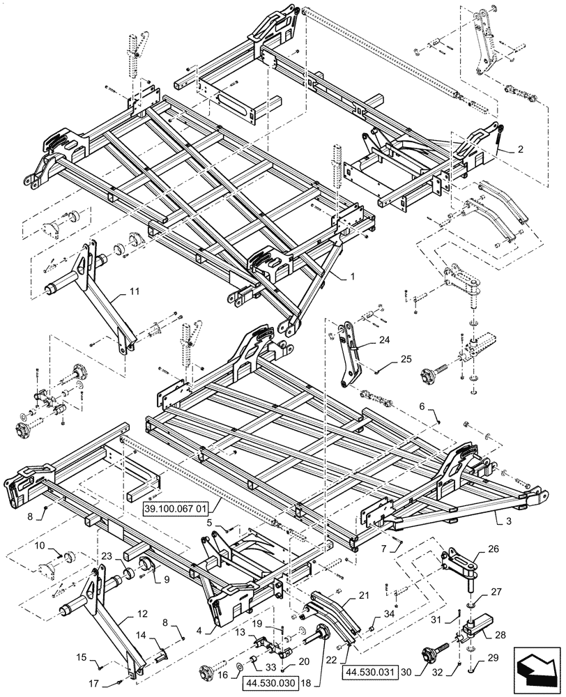 Схема запчастей Case IH TM255 - (39.100.086) - INNER WING DOUBLE FOLD FLOATING HITCH 55/60 FOOT (39) - FRAMES AND BALLASTING