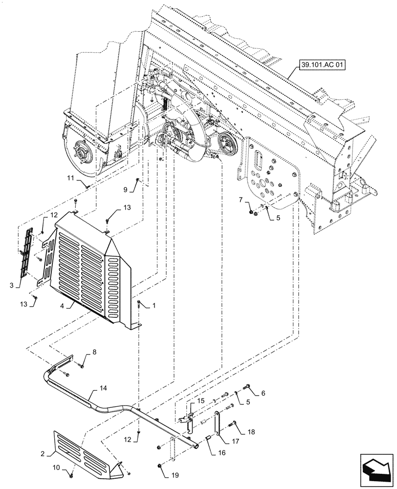 Схема запчастей Case IH 9240 - (90.116.AA[03]) - VAR - 425636, 425637, 425638, 425528, 425529, 425609 - SHIELD, LOWER, RH (90) - PLATFORM, CAB, BODYWORK AND DECALS