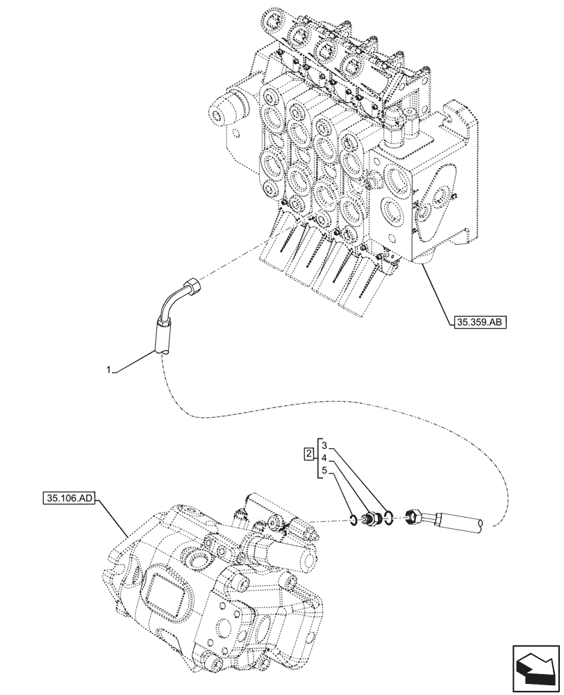 Схема запчастей Case IH FARMLIFT 935 - (35.106.AO[03A]) - VARIABLE DELIVERY HYDRAULIC PUMP, CONTROL VALVE LINE - BEGIN DATE 21-APR-2015 (35) - HYDRAULIC SYSTEMS