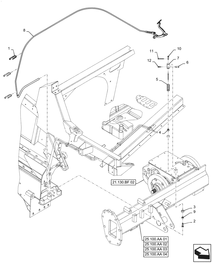 Схема запчастей Case IH 9240 - (25.102.AT[02]) - CABLE, DIFFERENTIAL LOCK (25) - FRONT AXLE SYSTEM