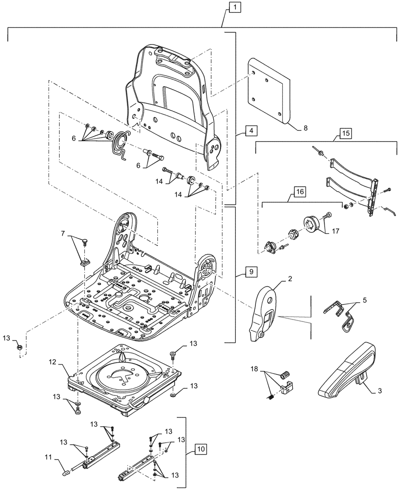 Схема запчастей Case IH PUMA1804 - (90.124.AM[01]) - DRIVER SEAT, FRAME (90) - PLATFORM, CAB, BODYWORK AND DECALS